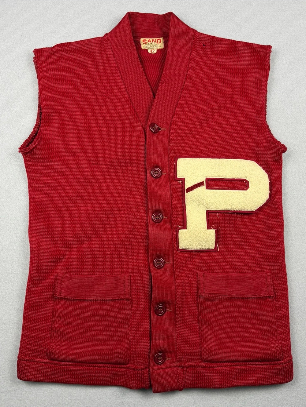 1940s True Vintage Sand Knit Size 42 Pennsylvania Cardigan Sweater Vest Ivy Prep